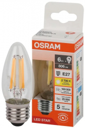 Светодиодная филаментная лампа Osram LSCLB75 6W/827 230V FILCL E27 10X1RU