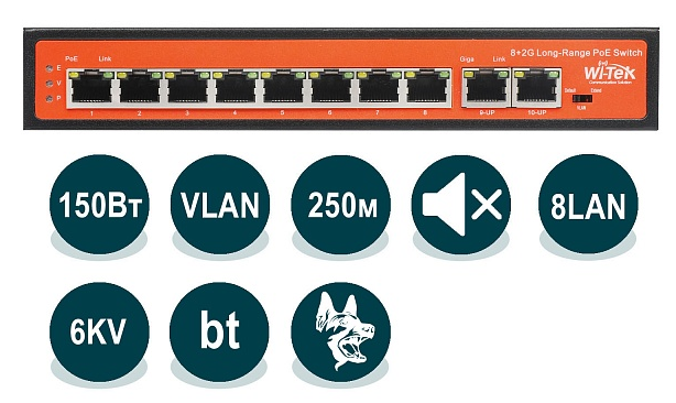 Коммутатор неуправляемый Wi-Tek WI-PS210G v2