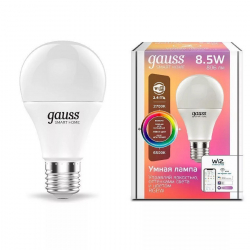 Лампа Gauss Smart Home A60 E27, 8,5 Вт, 806ЛМ, 2700-6500К RGBW+изм.цвет.темп.+диммирование